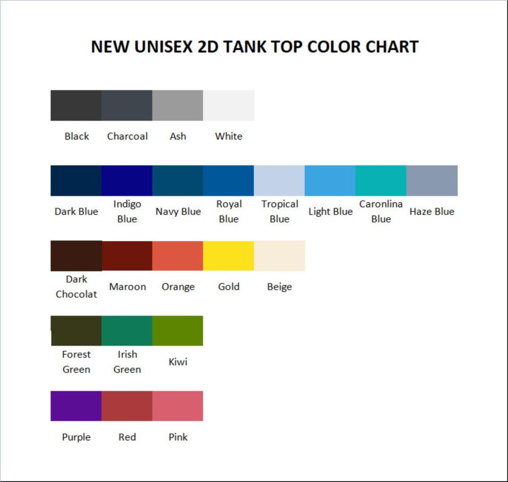 tank top color chart - Nessa Barrett Shop